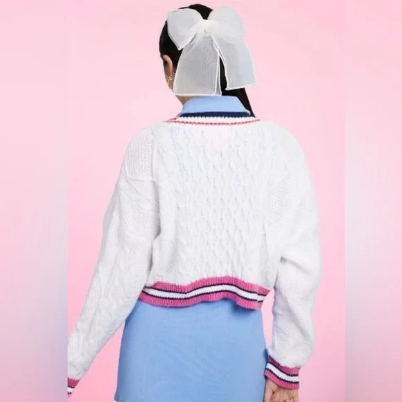 Forever 21 X Netflix X Hello Kitty limited edition Cardigan Pink and Black Trim - Picture 3 of 8